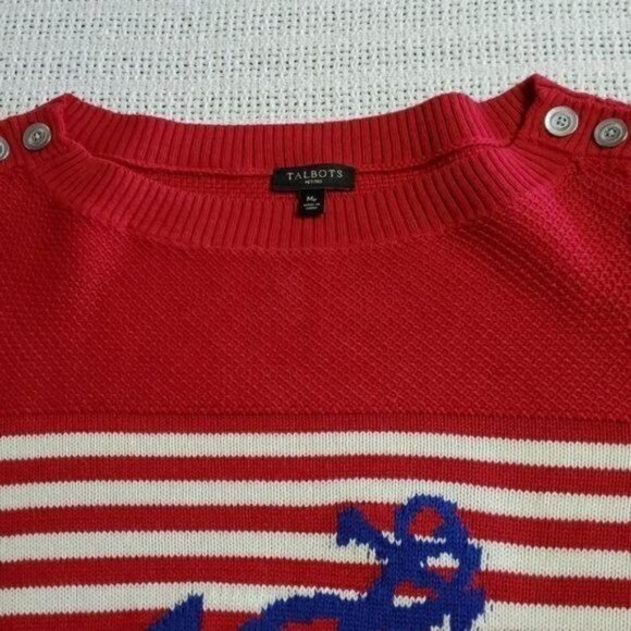 Talbots Nautical Embellished Knitted Graphic Patriotic "Anchor" LS Sz. M Sweater - Picture 5 of 9